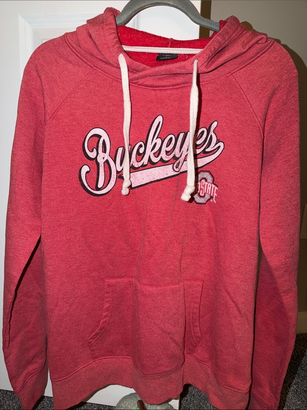 Women's Red Pullover Hoodie with Ohio State Buckeyes Script